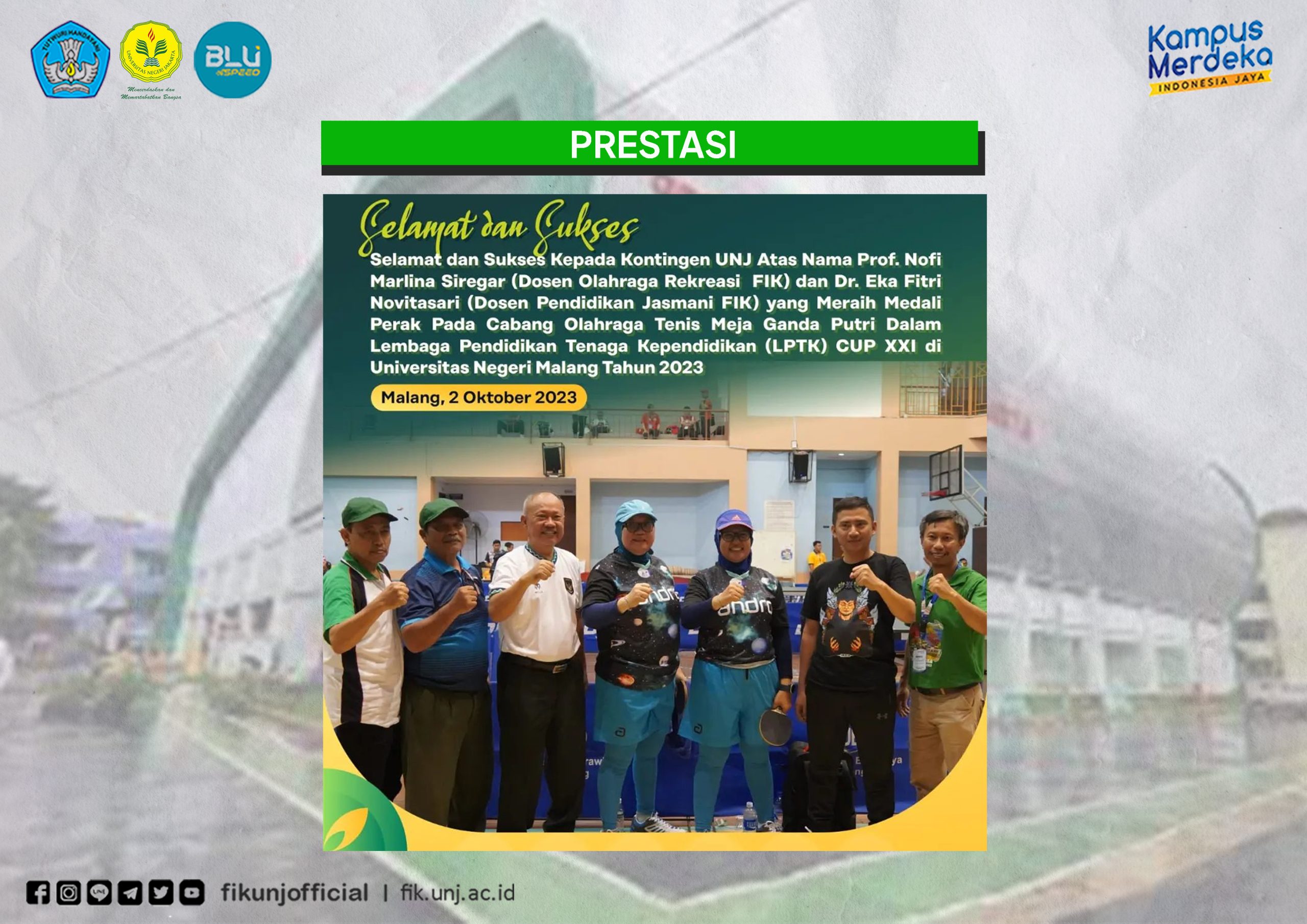Dosen FIK Juara 2 Pada Ajang Pertandingan Tenis Meja LPTK CUP XXI 2023
