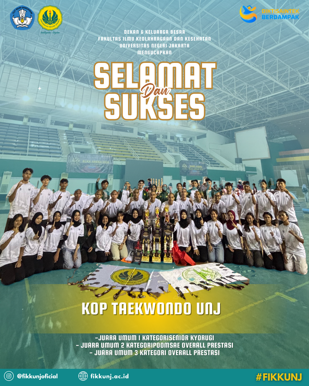 KOP Taekwondo UNJ Borong Tiga Gelar Juara Umum, FIKK UNJ Sampaikan Apresiasi.